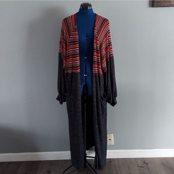 Hummingbird Chic Charcoal Gray Multi Stripe Duster Cardigan Medium - Picture 1 of 8